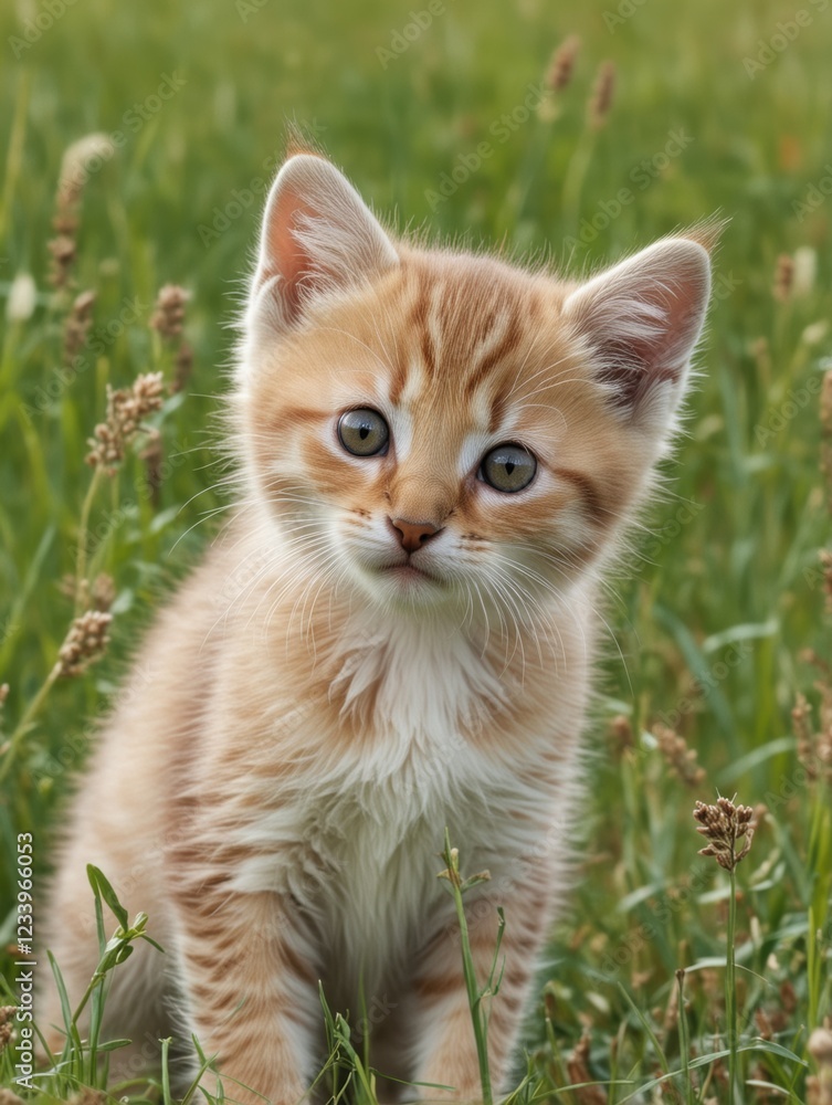 Fototapeta premium An Adorable Kitten Playing in the Grass