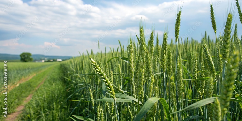 Fototapeta premium Vast wheat field, summer sun, seemingly endless.