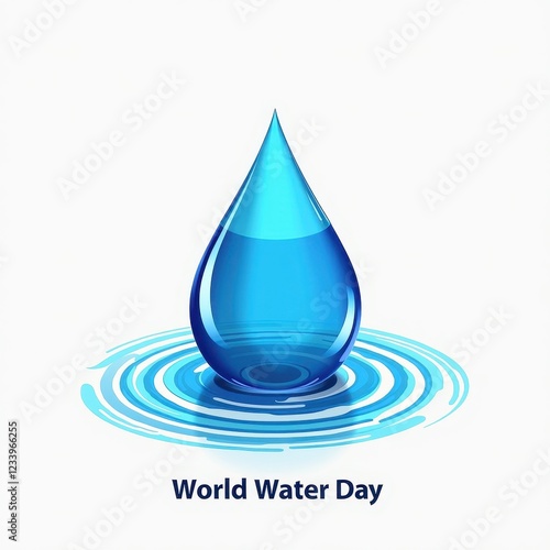 Vibrant Blue Water Droplet Illustration on White Background for World Water Day photo