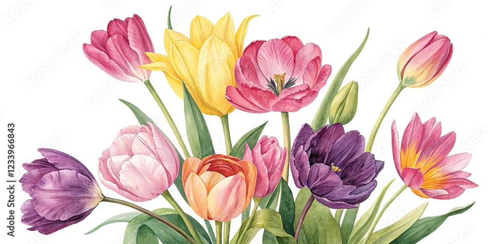Obraz premium Watercolor and Ink Flowers Boho Art Style Mothers Day Clipart