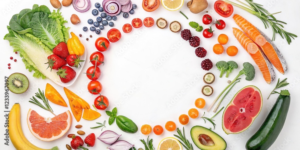 Whimsical Watercolor Circle Food Motif Art Whimsical Watercolor Circle Food Motif Art