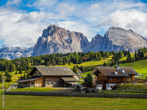 Seiser Alm, Italy - October.15. 2019: The landscape of Seiser Alm (Alpe di Siusi) in Italy