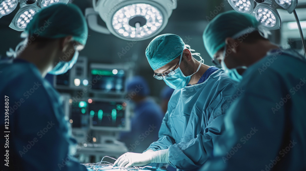 Blurry image of a busy operating room with surgeons and medical staff engaged in a surgical procedure, reflecting teamwork and high-stakes healthcare. Blurry image of a busy operating room with surgeons and medical staff engaged in a surgical procedure, reflecting teamwork and high-stakes healthcare.