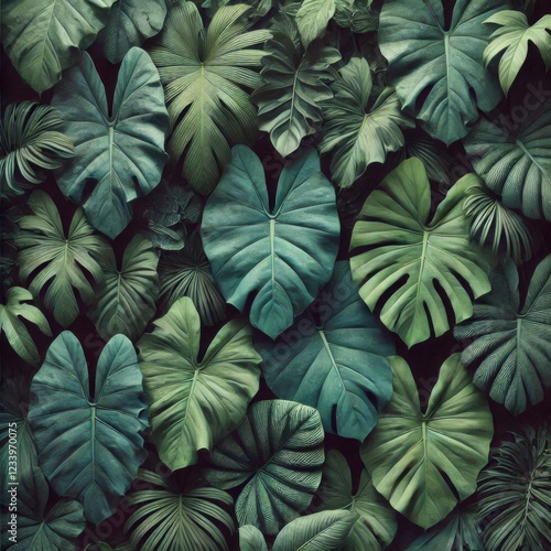 Wallpaper Mural A dense background of philodendron leaves in various shades of green 1 Torontodigital.ca
