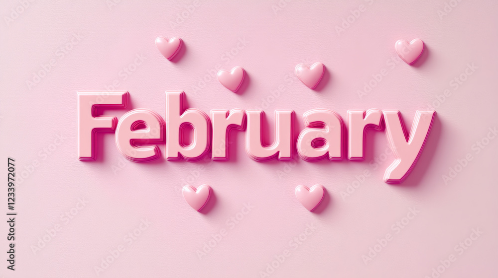 Hello February alphabet letter with space copy on pink background Hello February alphabet letter with space copy on pink background