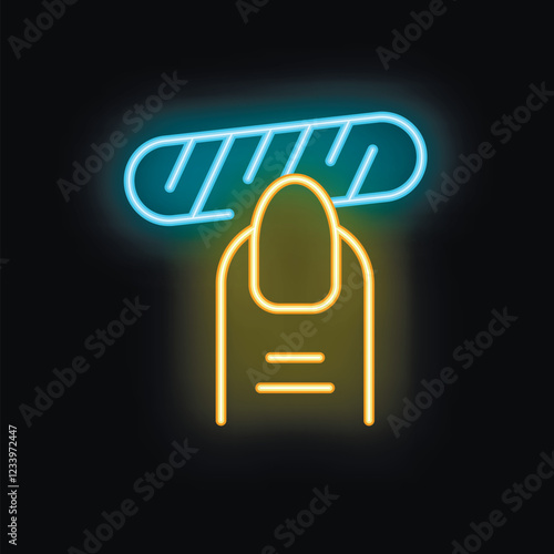 Neon icon representing the act of filing a nail, potentially for a beauty salon or nail care brand