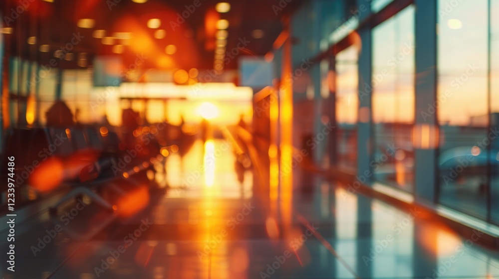 Sunset glow illuminating an airport terminal corridor Sunset glow illuminating an airport terminal corridor
