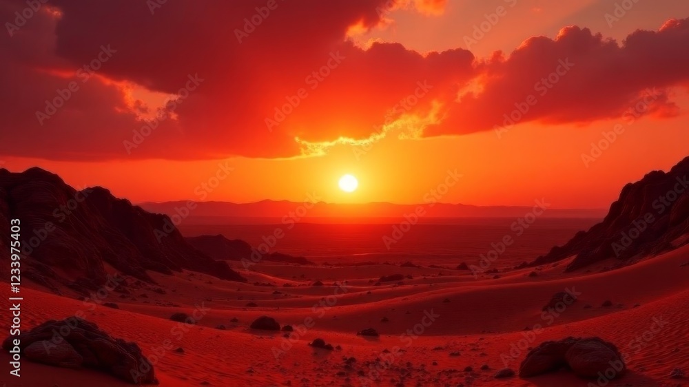 Naklejka premium beautiful sunset on mars with setting sun