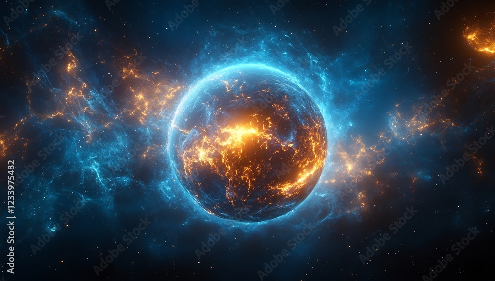 Obraz premium Fiery Celestial Body: A Cosmic Inferno in Vivid Hues