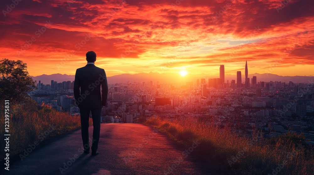Sunrise Cityscape: A Man's Vision of a New Dawn Sunrise Cityscape: A Man's Vision of a New Dawn