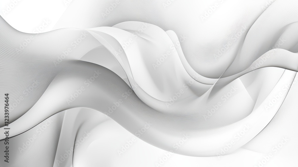 Fototapeta premium An abstract grainy background featuring subtle gray liquid lines and wave shapes on a white backdrop, with a noise texture effect.