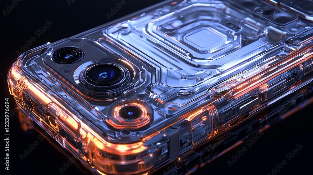 Fototapeta premium Transparent Smartphone Case With Illuminated Internal Components