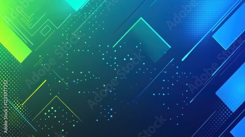 An abstract grainy gradient background featuring minimalistic geometric shapes in blue and green hues. 