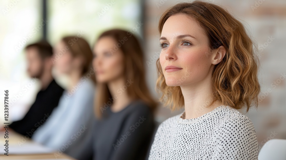 Female founders lead startups with innovation and inspire future entrepreneurs. Focused woman in a group setting during a presentation. Female founders lead startups with innovation and inspire future entrepreneurs. Focused woman in a group setting during a presentation.