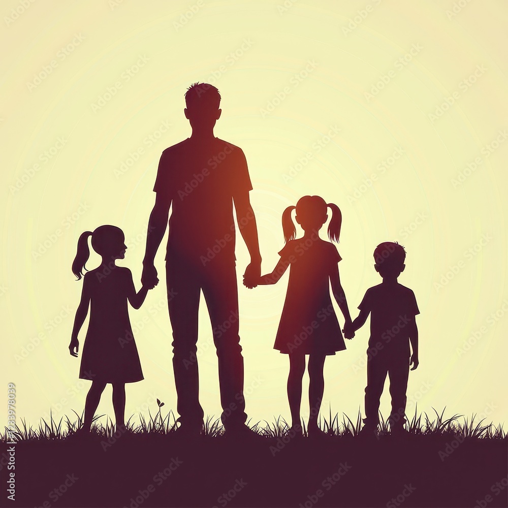 Silhouette Family Sunset Vector Illustration - m Gradients Peacefully Rendered Silhouette Family Sunset Vector Illustration - m Gradients Peacefully Rendered
