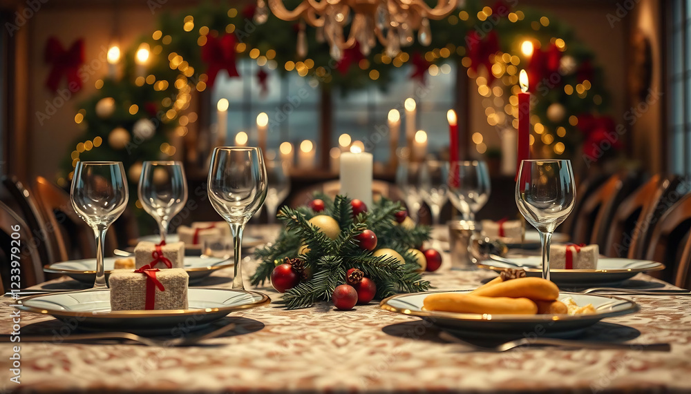 Festive table setting for a holiday meal Festive table setting for a holiday meal