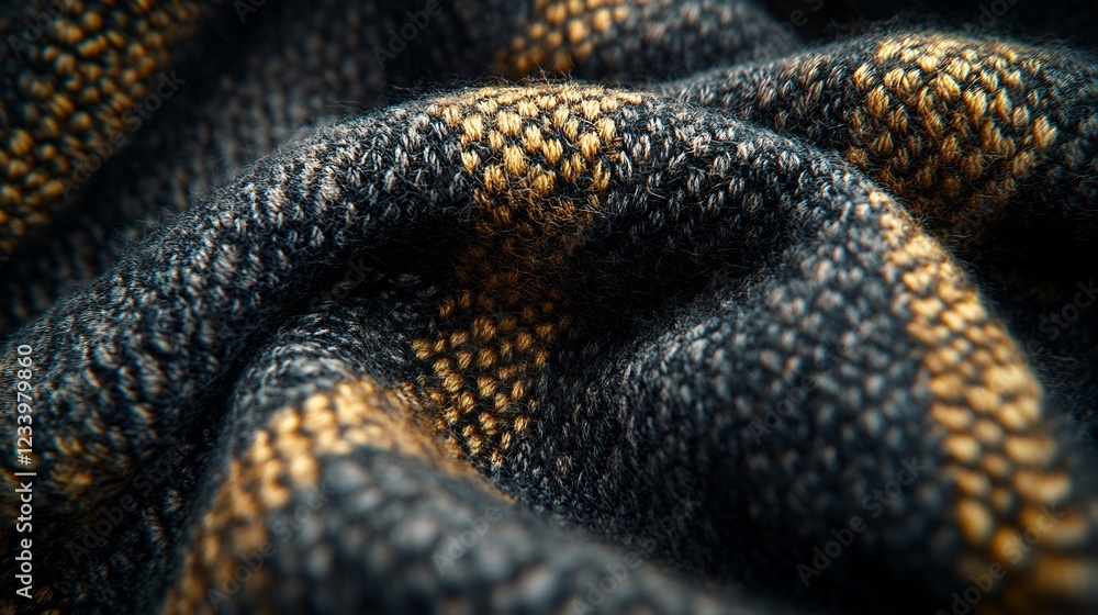 Textured Dark Gray Gold Striped Fabric Close Up. AI Generated Textured Dark Gray Gold Striped Fabric Close Up. AI Generated