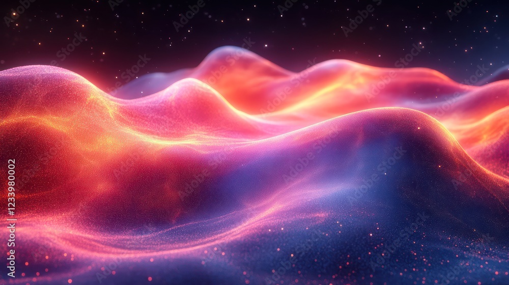 Fototapeta premium Abstract Cosmic Landscape: Glowing Nebula Waves