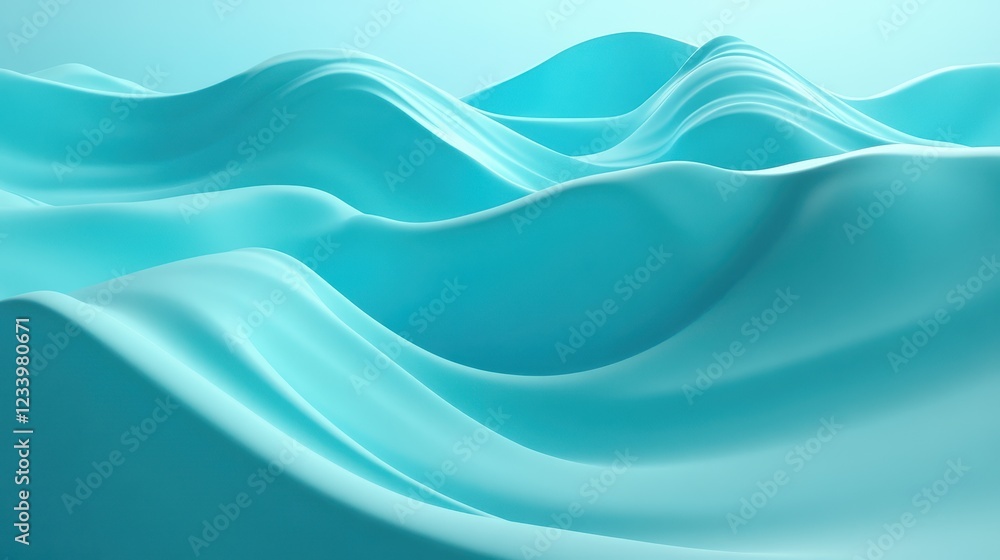 Obraz premium An abstract satin turquoise sea waves design featuring smooth curves and soft shadows on a clean, modern background.