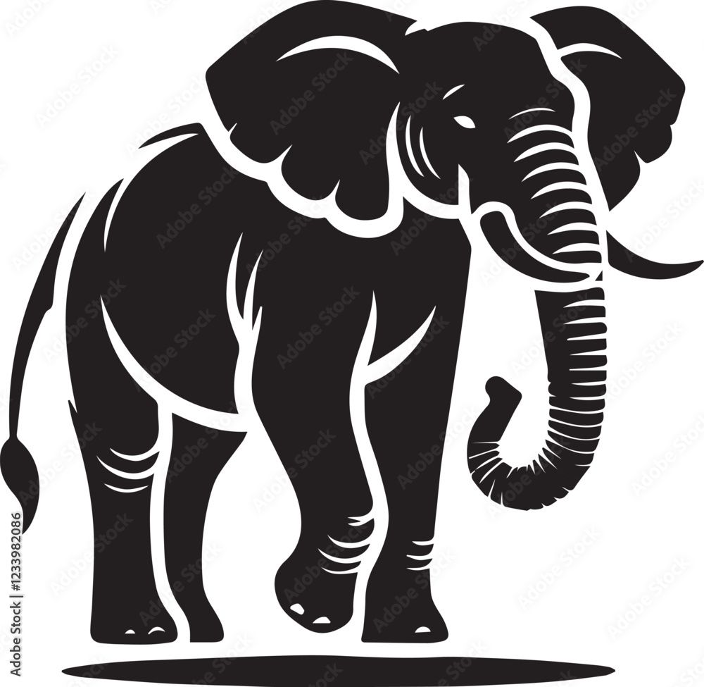 Fototapeta premium Elephant silhouette black and white vector icon