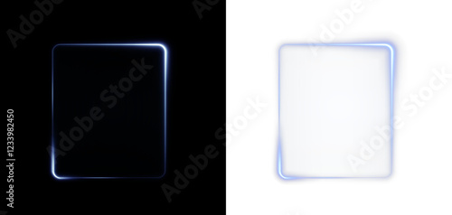 vibrant blue neon rectangle frame with glowing tech effects, ideal for web banners, social media graphics, presentations, and futuristic layouts