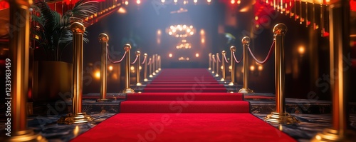 Luxurious Empty Red Carpet at Prestigious Film or Music Awards Event