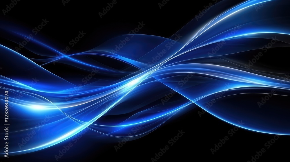 Naklejka premium Abstract futuristic digital waves flowing in deep blue tones, glowing softly in a high-tech sci-fi environment with copy space.