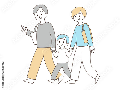 お出かけする家族　イラスト素材