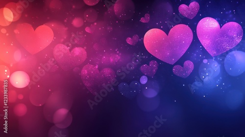 Pink, blue hearts bokeh background; Valentine's Day card