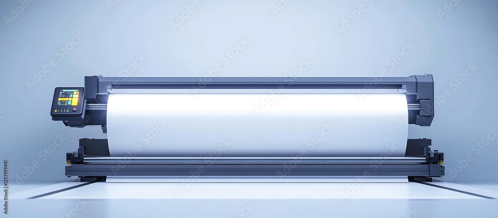 Plotter with blank paper roll, industrial machinery. Plotter with blank paper roll, industrial machinery.