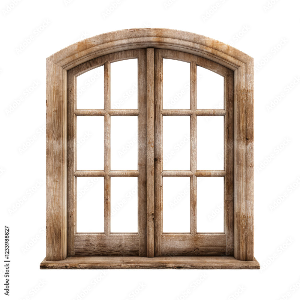 Obraz premium wooden window frame isolated on transparent white background, clipping path