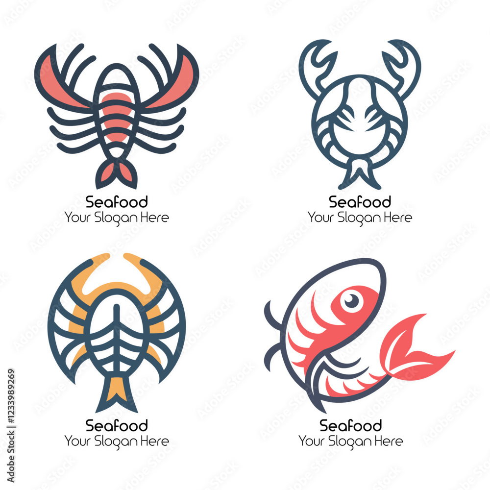 Flat Seafood Logo Icon Template Collection Design Flat Seafood Logo Icon Template Collection Design