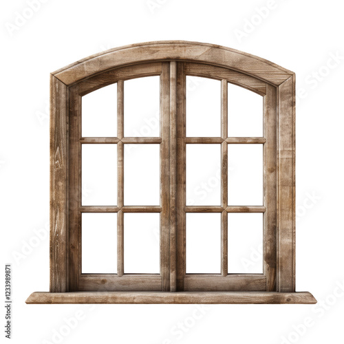 wooden window frame isolated on transparent white background  clipping path