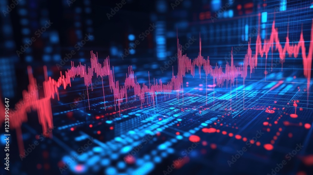 A technology-inspired stock market chart with glowing financial indicators and space for text, abstract background. A technology-inspired stock market chart with glowing financial indicators and space for text, abstract background.