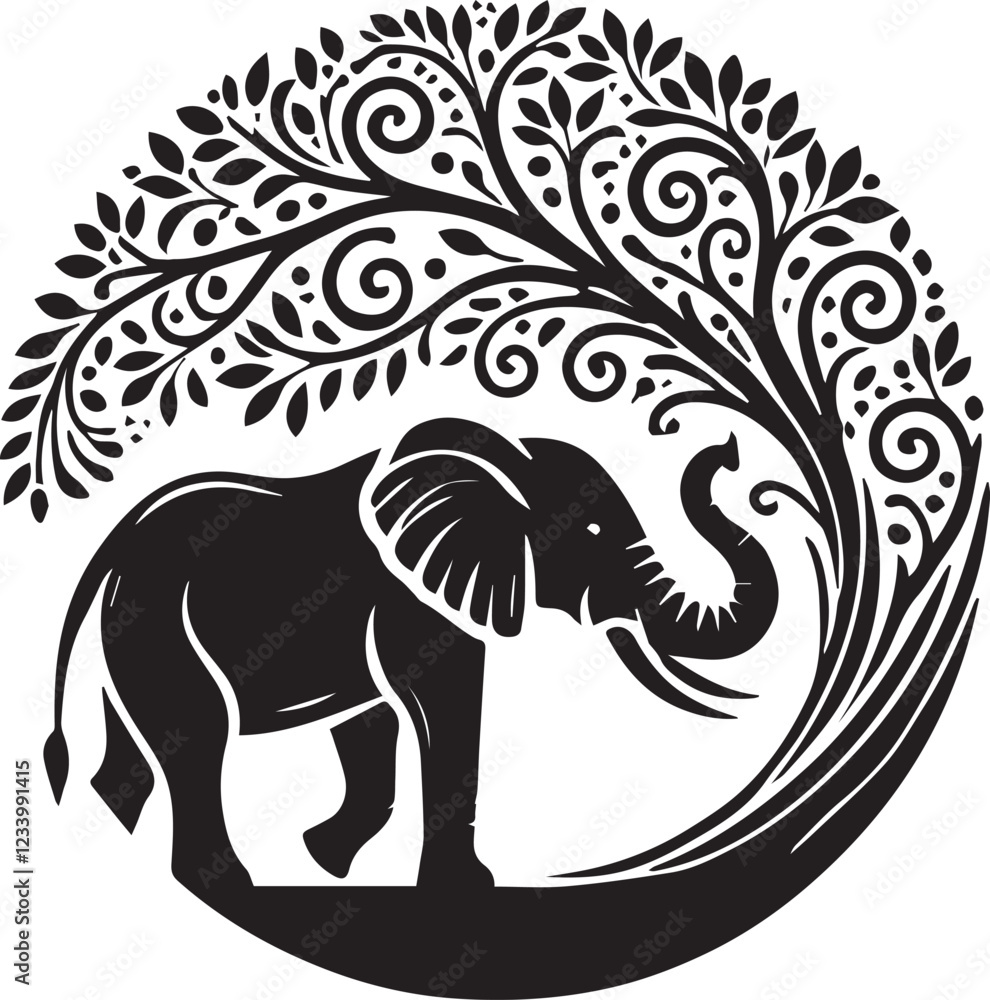 Fototapeta premium Elephant silhouette black and white vector icon