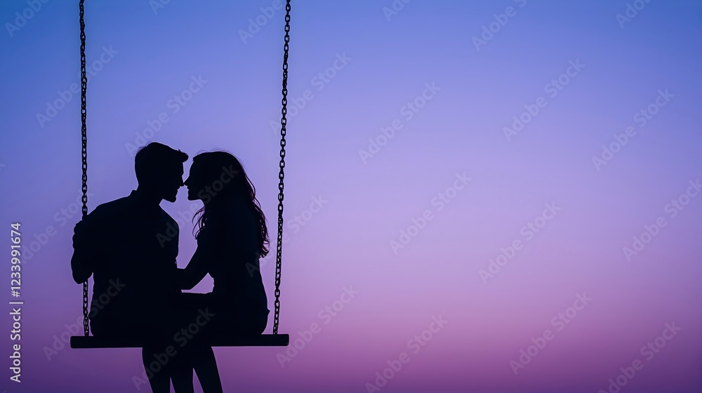 Silhouette of a Couple Sharing a Kiss on a Swing at Sunset Silhouette of a Couple Sharing a Kiss on a Swing at Sunset