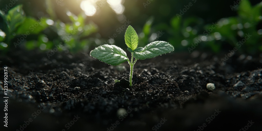 Naklejka premium Timelapse of seed sprouting in garden side view growth stages soft daylight illumination
