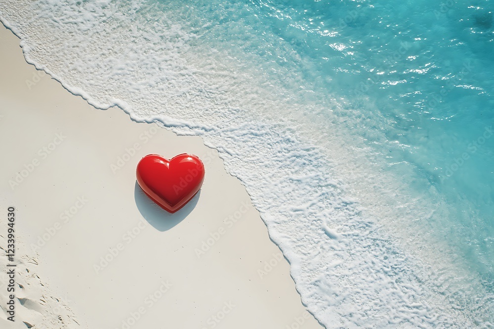Fototapeta premium red Heart shape on white sand beach Image for love