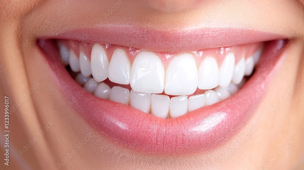 A close-up of a bright, healthy smile showcasing white teeth and smooth lips, exuding confidence and happiness. A close-up of a bright, healthy smile showcasing white teeth and smooth lips, exuding confidence and happiness.