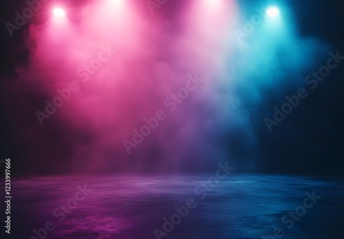 Wallpaper Mural A dark room with lights, fog, and smoke. A dance floor with neon lights in shades of pink, purple, and blue.  Torontodigital.ca