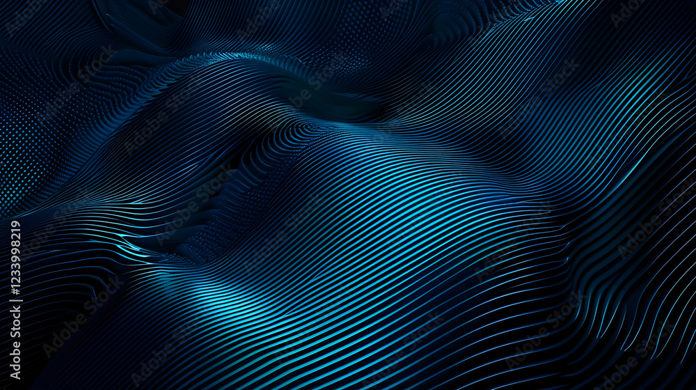 Abstract blue waves create a sense of depth and movement in a digital landscape. Abstract blue waves create a sense of depth and movement in a digital landscape.