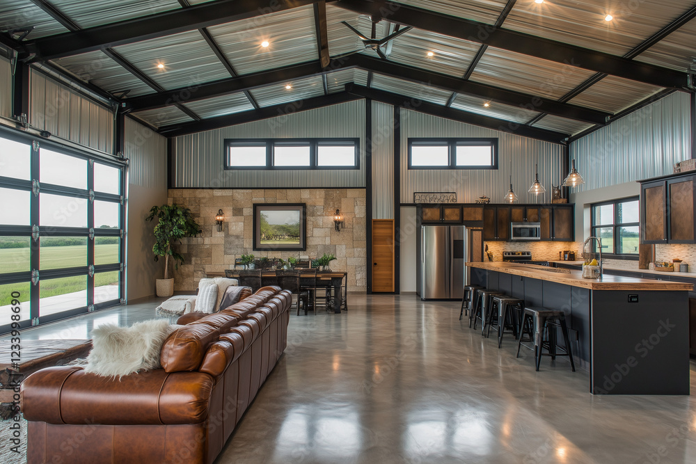 A Photorealistic Interior of a Steel-Framed Barn