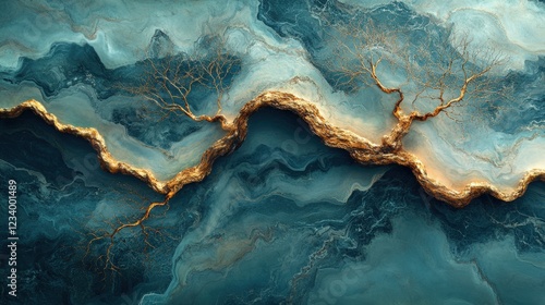 Wallpaper Mural Blue and gold abstract painting with bold brushstrokes and dynamic color combinations Torontodigital.ca