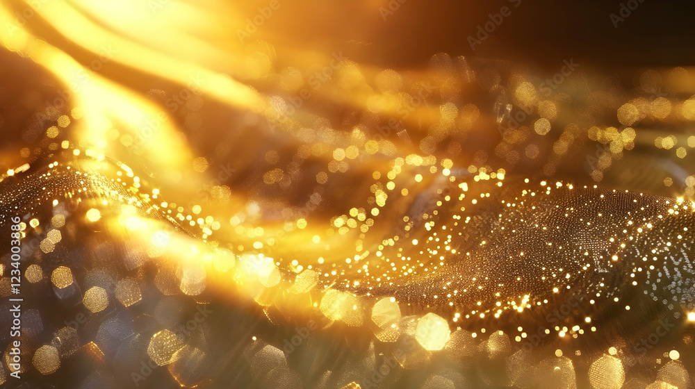 Obraz premium A shimmering, golden abstract texture with light reflections and sparkling elements.