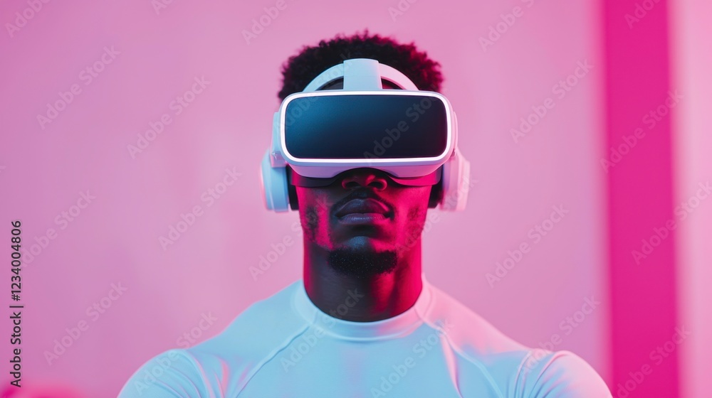 Black Male Athlete Engaged in Virtual Reality Workout Experience Black Male Athlete Engaged in Virtual Reality Workout Experience