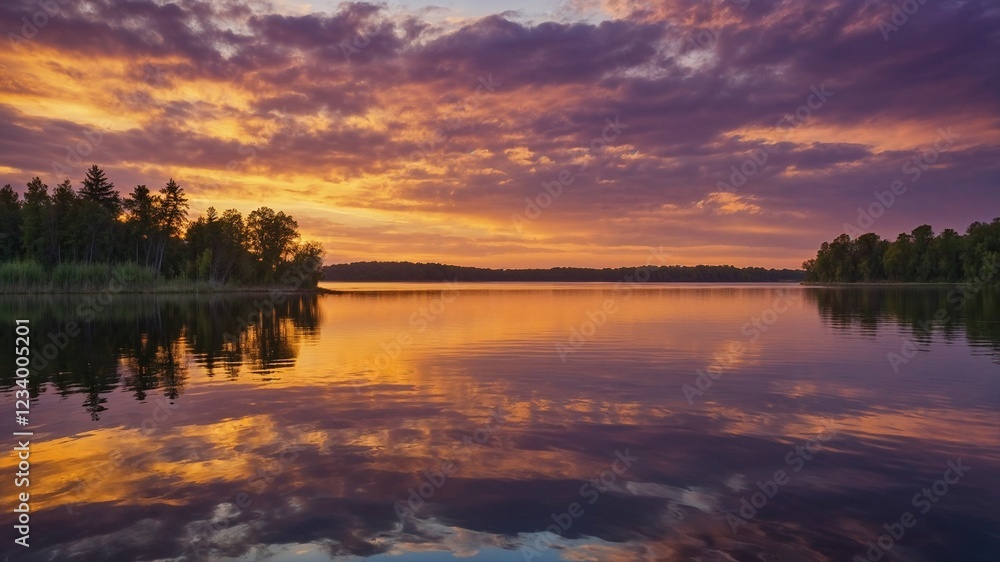 Lake sunset, colorful sky reflection, tranquil water, serene landscape, golden hour, peaceful nature scene, dramatic clouds, forest shoreline, scenic sunset view, calm atmosphere Lake sunset, colorful sky reflection, tranquil water, serene landscape, golden hour, peaceful nature scene, dramatic clouds, forest shoreline, scenic sunset view, calm atmosphere