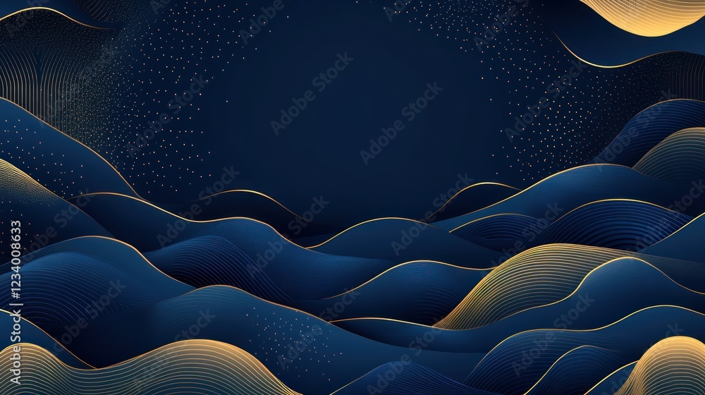 Obraz premium Abstract Blue Gold Waves Background Design