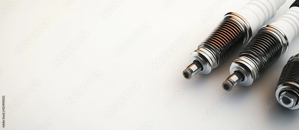 Three spark plugs on white background. Three spark plugs on white background.
