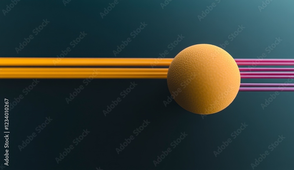 Abstract Design Featuring Vibrant Sphere and Stripes in Dark Background