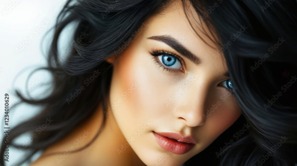 Fototapeta premium Portrait of a charming beauty with blue eyes and black hair